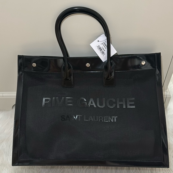 Saint Laurent Large Rive Gauche Logo Canvas Tote - Picture 1 of 9